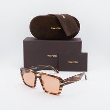 New Tom Ford FT1153 55E Striped Brown Havana/Orange Photochromic 56-19-145 Su...