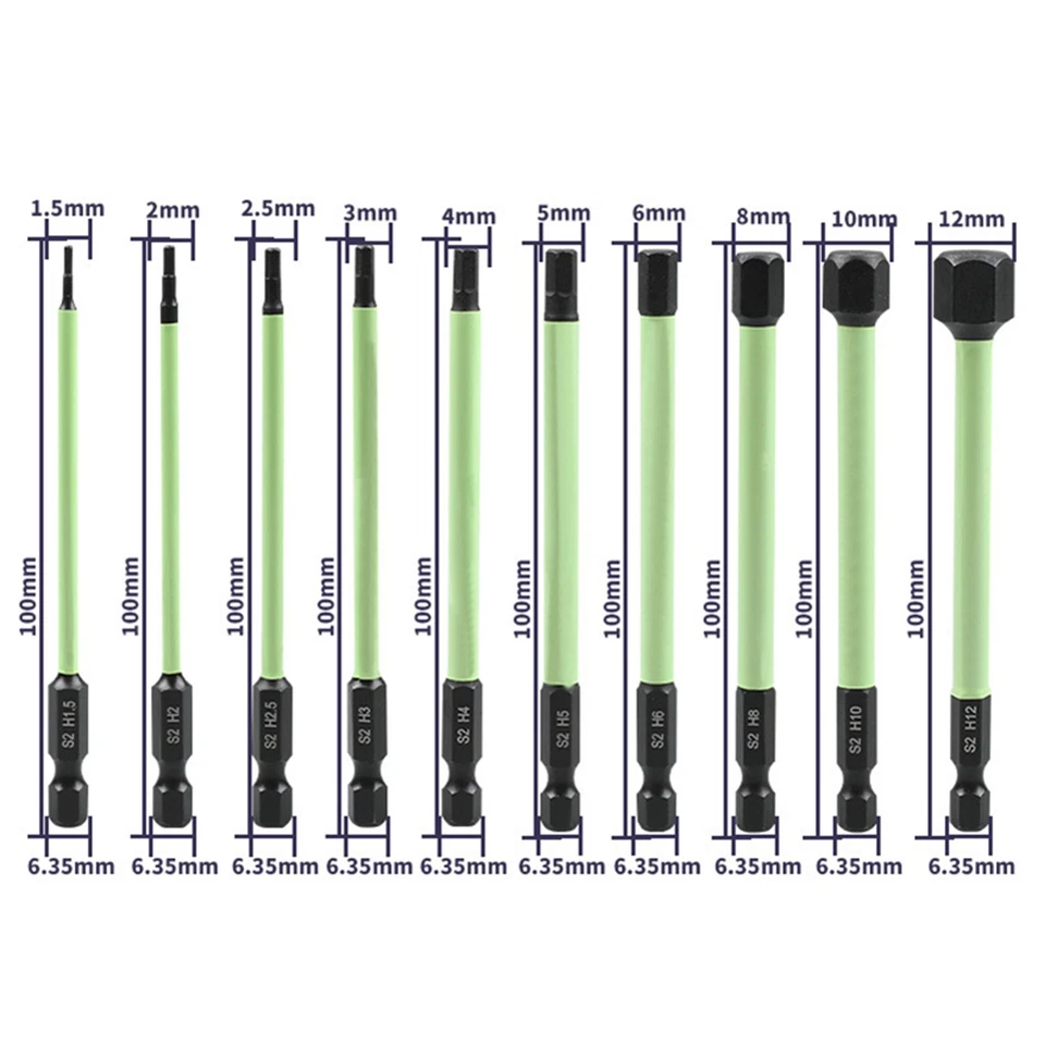 1/4" Hex Head Allen Wrench Drill Bit Set With Magnetic Tips High Hardness 10Pcs - Image 2 of 4