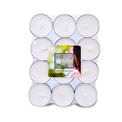 Müller 24 Scented Tea Lights - Anti Tobacco - 4 Hour Burn Time - Ø39mm - Colour...