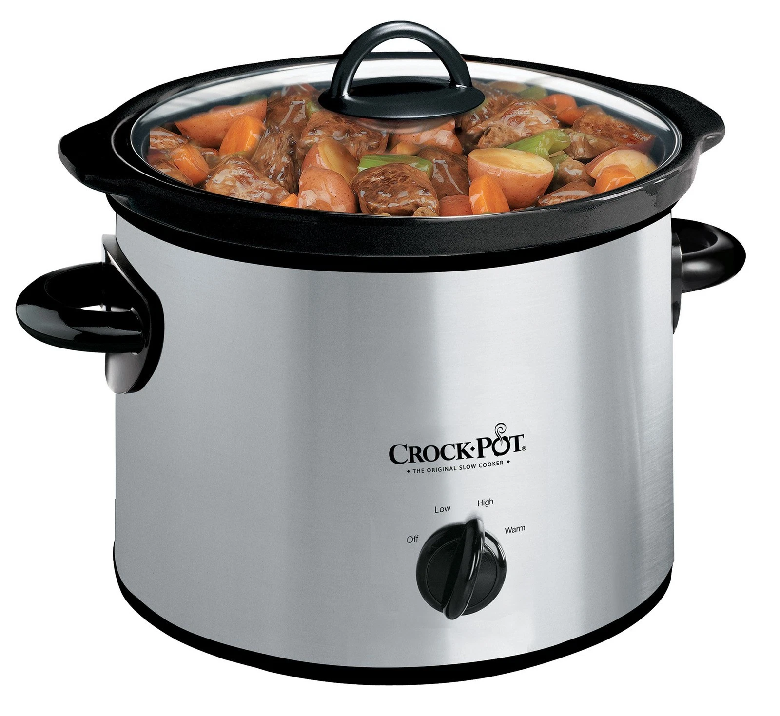 Slow Cooker 3 Quart Manual Stainless Steel Removable Stoneware Crock Pot