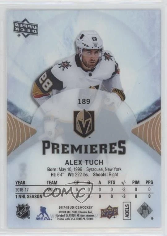 2017-18 Upper Deck Ice Ice Premieres /249 Alex Tuch #189 Rookie RC - Image 2 of 2