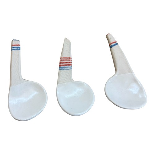 Handmade Ceramic Salt Spoons Set of 3 Artisan Pottery Condiment Scoops Blue Red
