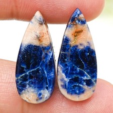 Paire De Cabochons En Pierre De Sodalite Bleue Naturelle 21,60 Cts 12x27x4 Mm