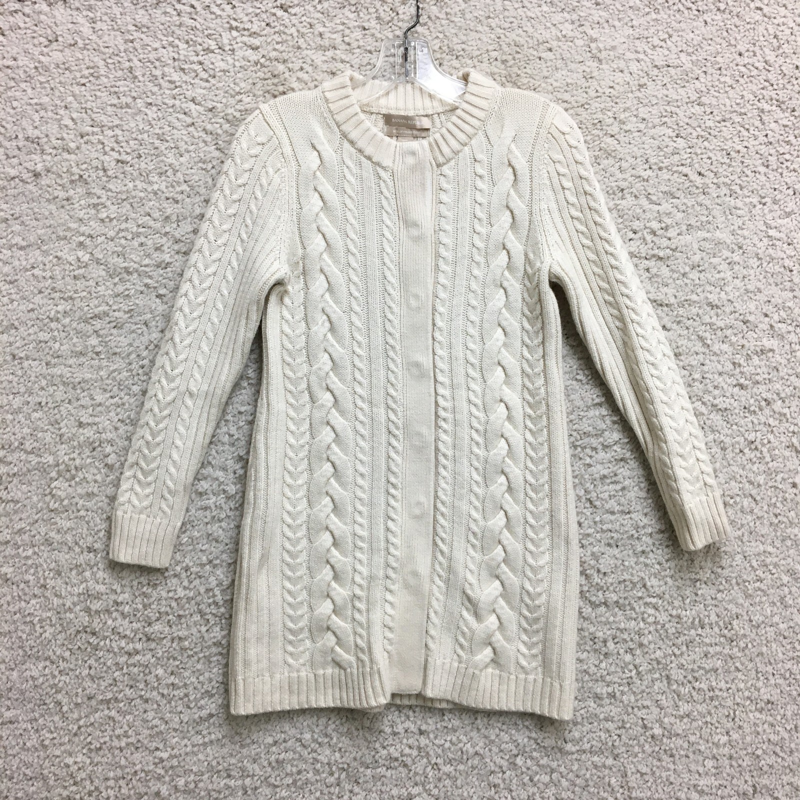 Banana Republic Sweater Womens Small Cream Cable Knit Long Cardigan Wool Blend