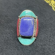 Wonderful Vintage Tibetan Multicolor Stones Brass Beautiful Ring