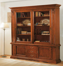 CREDENZA LIBRERIA CRISTALLIERA IMPERO ANTE SCORREVOLI IN LEGNO CON INTARSI 404