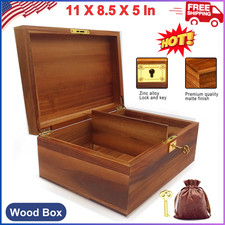 Wood Box Large Decorative Wooden Storage Box with Hinged Lid and Locking Key