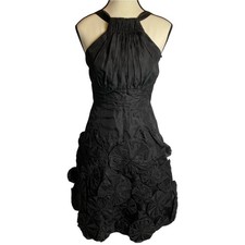di Hera Women's Silk Little Black Cocktail Dress Size S/M Ruched Bodice Tie Back