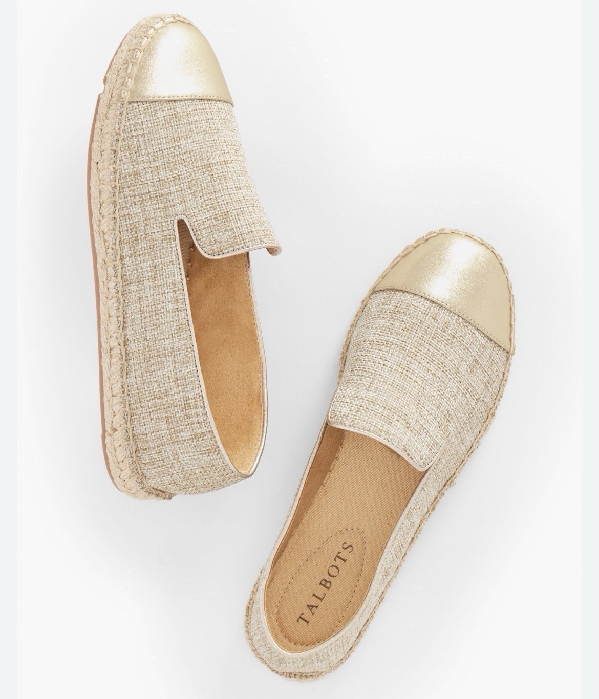 Talbots IZZY Espadrille Shoes Linen Metallic Gold Size 5.5
