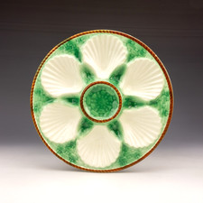 Vintage French Majolica Oyster Plate - Mid Century Green Glazed Dish