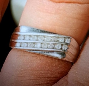 White Diamond Ring Sterling Silver Size 11, With 16 Channel Set Stones