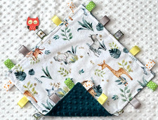 Double Minky Jungle Safari Minky Teal Minky Tag Taggie Security Blanket, Baby