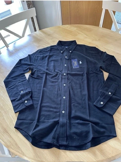 Polo Ralph Lauren Men's Black Collared Featherweight Mesh Shirt BNWT rrp £150