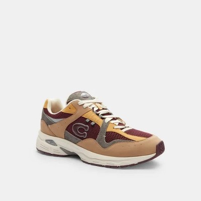 Coach Sneakers Low Top Casual Shoes Mens 8 EU 41 Taupe/Merlot $225 C301 NEW