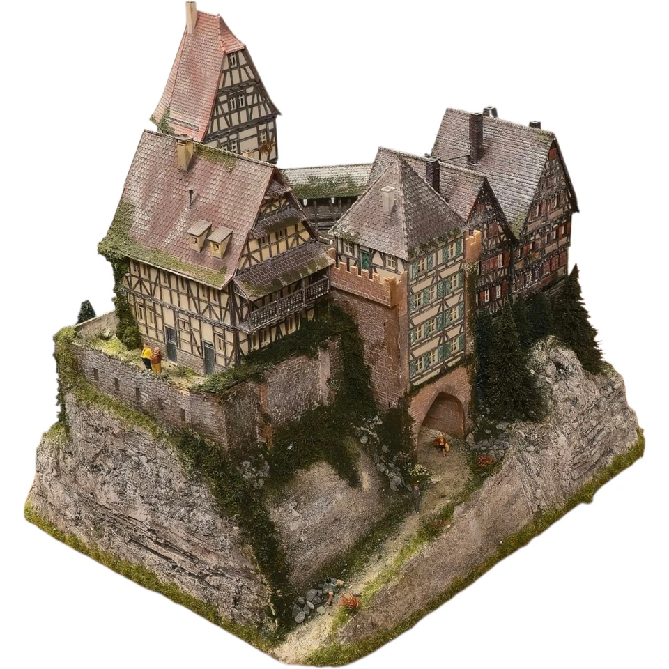 Diorama H0/1:87 BURG Jagdschloss Festung + Berg Granit Felsen UNIKAT patiniert - Bild 4 von 4