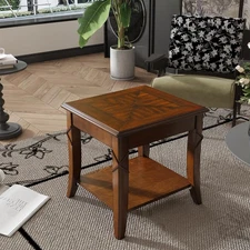 Vintage Cherry Solid Wood End Tables Living Room, Queen Anne Style Accent Sid...