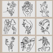 9PCS 11.8x11.8inch Modern Minimalist Abstract Women Stencil, Floral Female Fa...