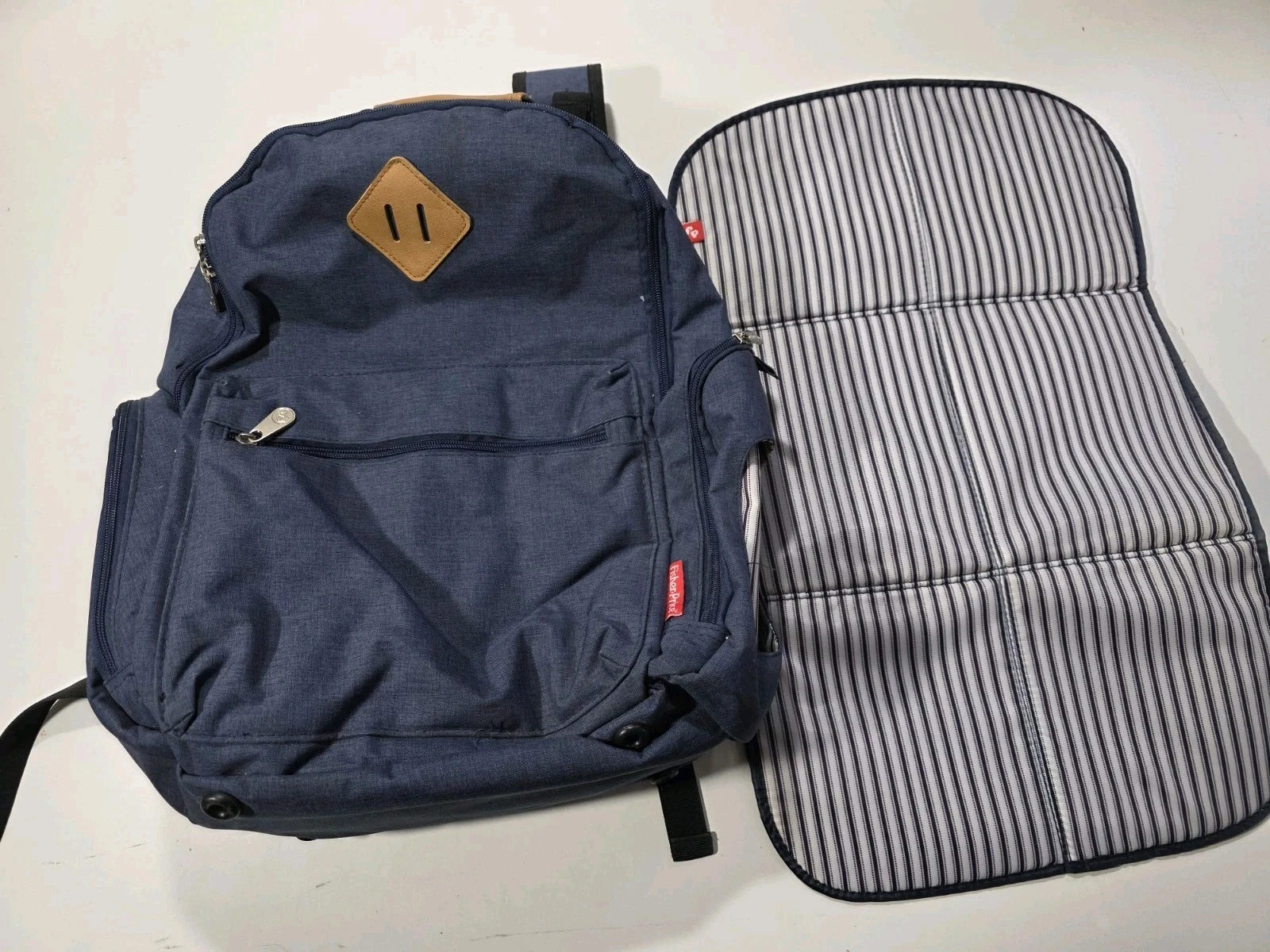 Fisher-Price Navy Twill Backpack Diaper Bag Baby Travel Tote Changing Station