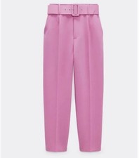 ZARA WOMEN HIGH WAISTED PANTS WITH FABRIC-COVERED BELT NEW PINK 2270/811