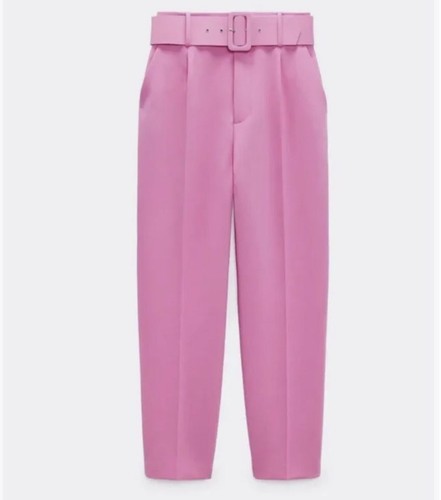ZARA WOMEN HIGH WAISTED PANTS WITH FABRIC-COVERED BELT NEW PINK 2270/811