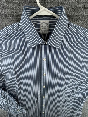 Brooks Brothers Striped Regent Cotton Spandex Non-Iron 16 34 Blue Pocket Shirt