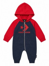 Converse Baby Hooded Romper 3M Red Blue Zip Up One Piece Outfit