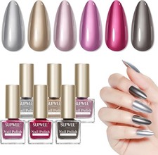 Chrome Mirror Nail Polish Set, 6 Colour Sliver Gold Pink Black Quick Dry Metall