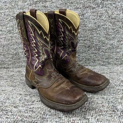Durango Lady Rebel Western Boots Womens 7.5 M Leather Brown Purple Cowgirl Rodeo