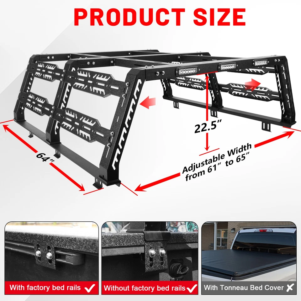 FOR Ford/Dodge Ram/Tundra/Silverado(6.5FT)/Nissan Titan Full Size Truck Bed Rack Foto 4 de 4