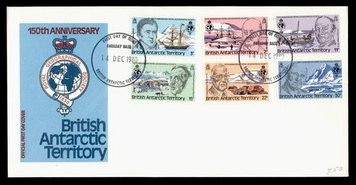 DR WHO 1980 BRITISH ANTARCTIC TERRITORY FDC RGS ANIV COMBO EXPLORER? M74713