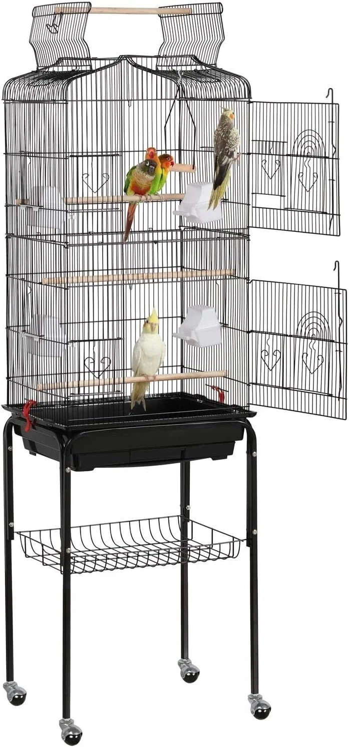 64" Play Open Top Medium Small Bird Parrot Cage with Detachable Rolling Stand US