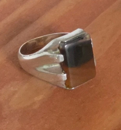 Mens Vintage .925 Sterling Silver Brown/White Agate Ring Size 13. 11 Grams