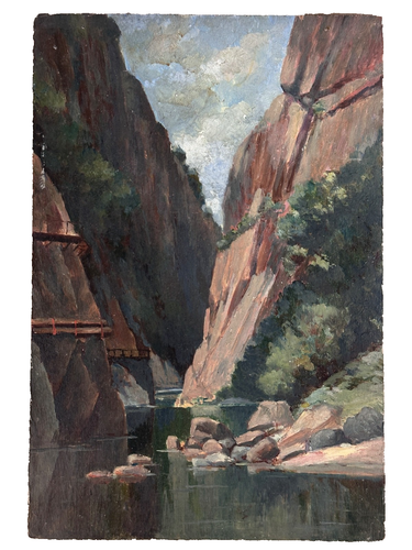 Tableau ancien Montagne Pyrénées AMÉLIE les BAINS les gorges de Mondony 1936 - Photo 7/8