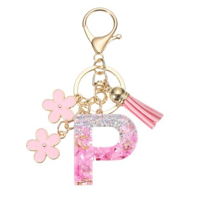 Initial Alphabet Pendant Letter P Resin Cute Keychain Pink