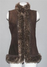 VTG LNR Brown Suede Leather Faux Fur Leather Laced Clasp Front Vest Wm's S EXC