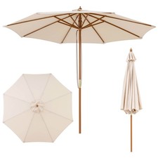 9FT Patio Umbrella w/Adjustable Height Rope Pulley Lift Vented Top 8 Sturdy Ribs