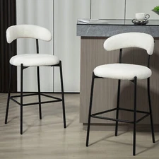 White Set of 2 Swivel Bar Stools 26" Counter Height Barstools Teddy Fabric Chair
