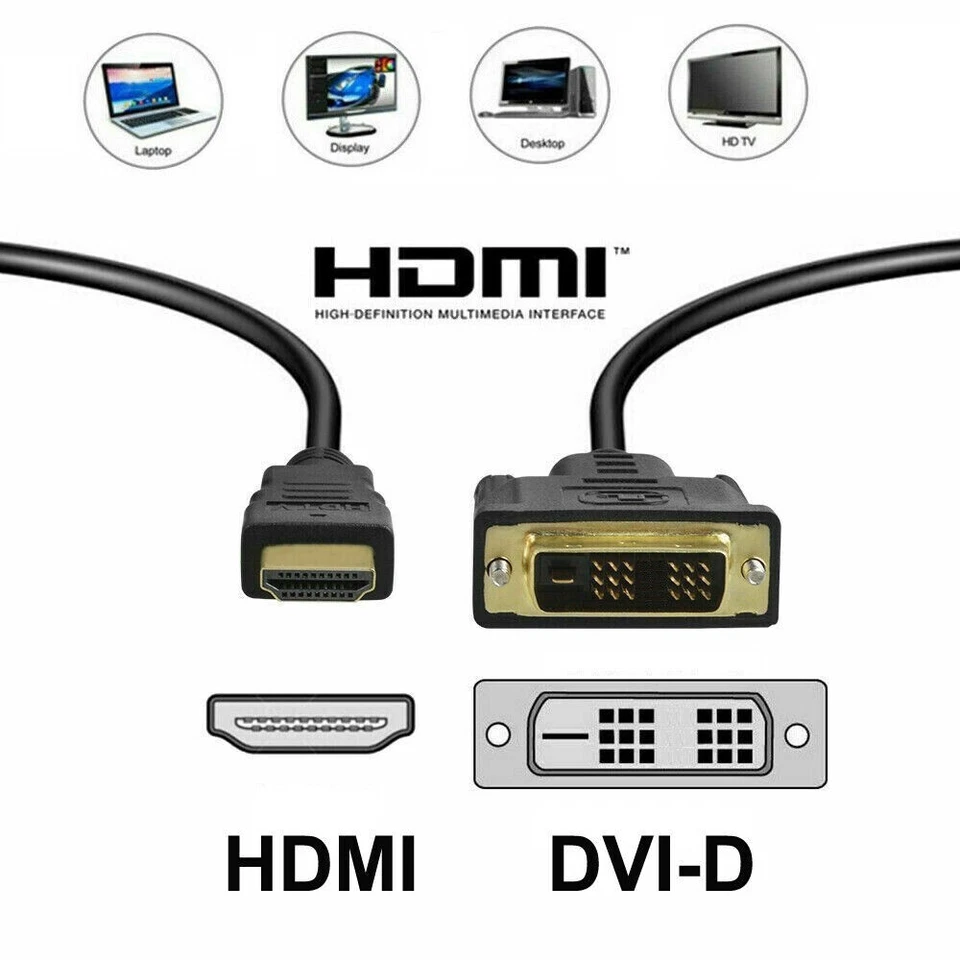 5x HDMI to DVI-D Monitor Display Adapter Cable HD HDTV 6FT (5-Pack) - Image 2 of 4