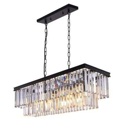 Modern 8-Light Rectangle Black Crystal Chandelier for Dinning Room B3580-8