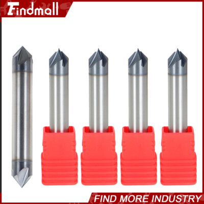 5Piece 3/8'' 4 Flute 90 Degree Double End Carbide Chamfer Mill -TIALN COATED