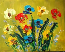 FLOWERS  Original Oil Painting Contemporary Wall Abstract  Art Rj34cF