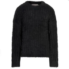 FRNCH Paris Black Long Sleeve Round Neck Eyelash Glitter Cropped Sweater NWT