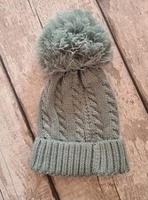 Baby Boy Girl Sage Cable Knitted Pom Pom Hat Winter