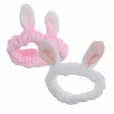 2PCS Bunny Ear Hair Band Makeup Cosmetic Shower Face Washing Elastic Headbands