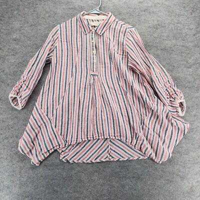 Anthropologie Isabella Sinclair Top Womens Medium Roll Tab Sleeve Striped