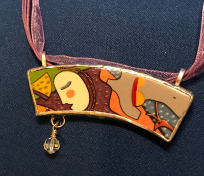 Broken China Purple Haired Lady Pendant Necklace-Vitromaster Metropolitan Plate