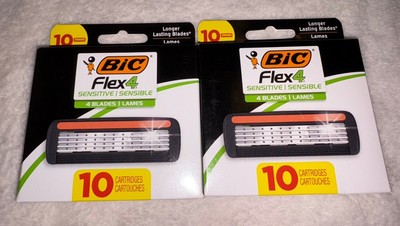BIC Flex 4 Refillable Razor 10 Cartridges, Sensitive, 2 Packs