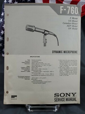 Original Sony Service Manual 1982 Dynamic Microphone F-760 FREE 
