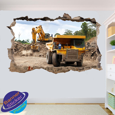 BAGGER LADER LKW MINENARBEIT POSTER WANDAUFKLEBER 3D KUNST WANDBILD AUFKLEBER XL0