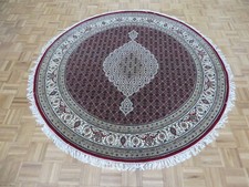 6'8 x 6'8 Round Fine Hand Knotted Red Mahi Tabrez Oriental Rug Wool & Silk G9178
